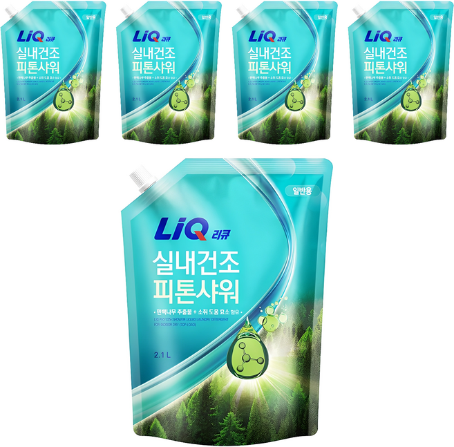 리큐 실내건조 피톤샤워 허브향 액체세제 일반용 리필, 2.1L, 5개