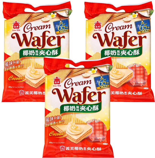 義美 夾心酥 經濟包 椰奶, 400g, 3袋