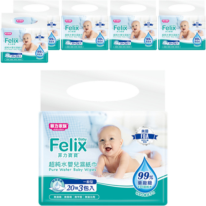 菲力家族 Felix Baby 菲力寶寶 超純水嬰兒濕紙巾, 20張, 18包