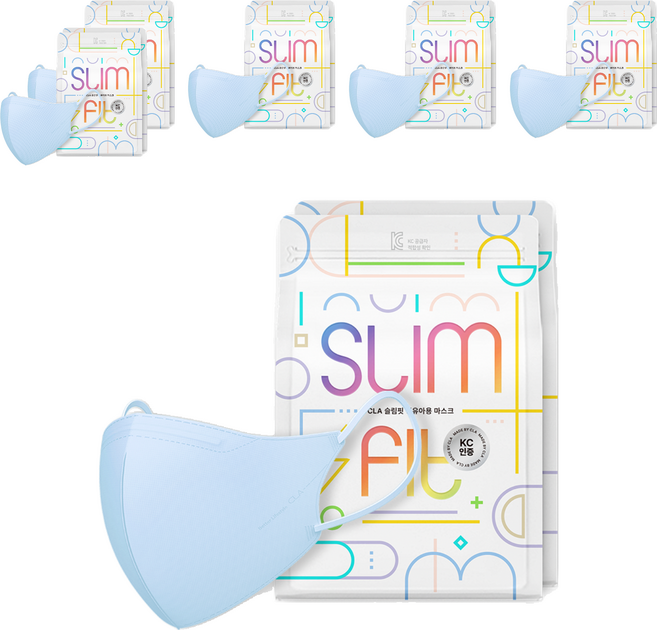 CLA 슬림핏 마스크 어린이용 초초소형, 25개입, 6개, 시에라블루