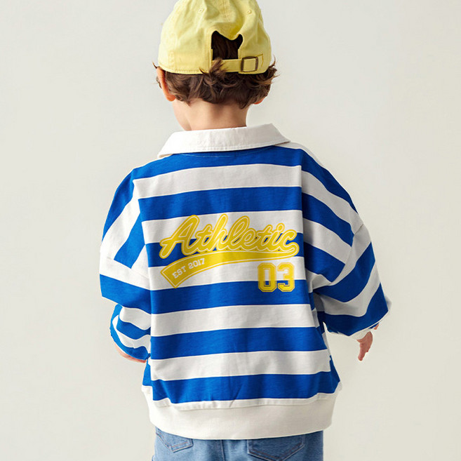 MARI N MORI 兒童翻領Logo條紋T恤