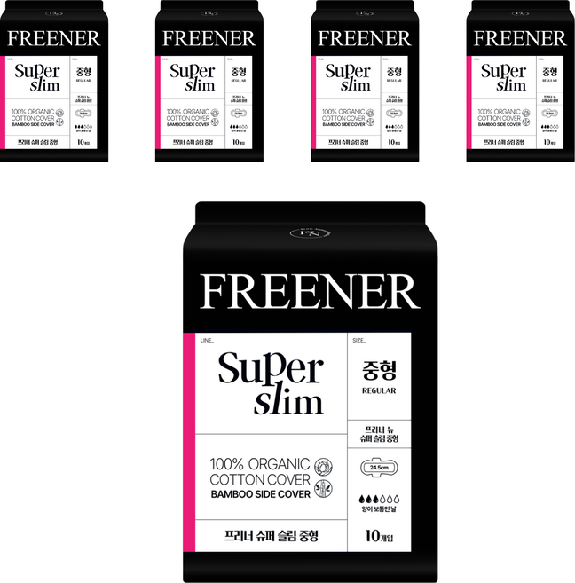 프리너 뉴 슈퍼 슬림 생리대 날개형, 중형, 10개입, 5개