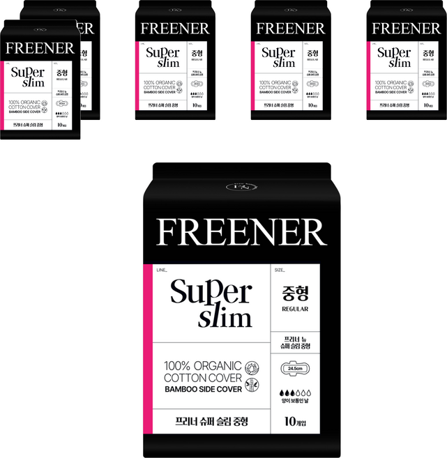 프리너 뉴 슈퍼 슬림 생리대 날개형, 중형, 10개입, 6개