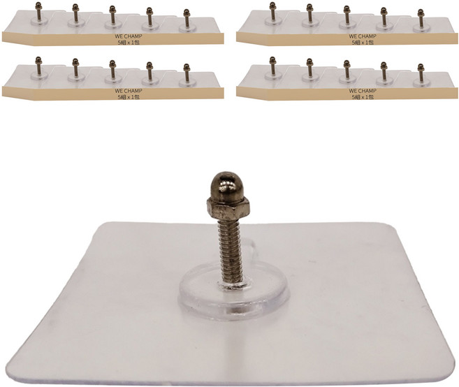 WE CHAMP 強力免打孔無痕螺絲貼片 7 x 7 x 0.1cm 5入, 透明色, 4包