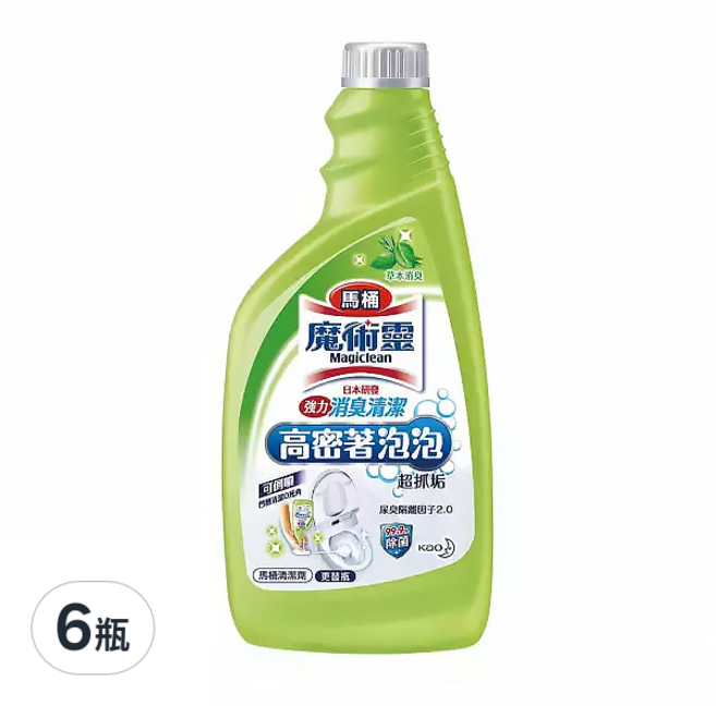 Kao 花王 Magiclean 魔術靈 台灣公司貨 高密泡馬桶清潔劑 更替瓶 草本消臭, 500ml, 6瓶