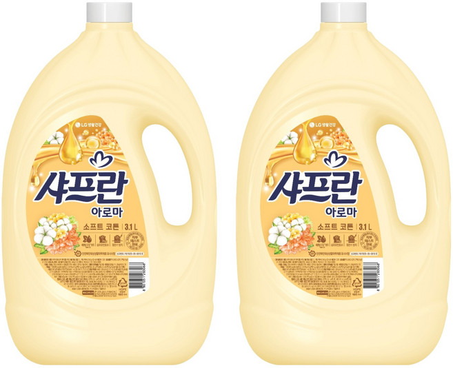 샤프란 아로마 섬유유연제 소프트 코튼 본품, 3.1L, 2개