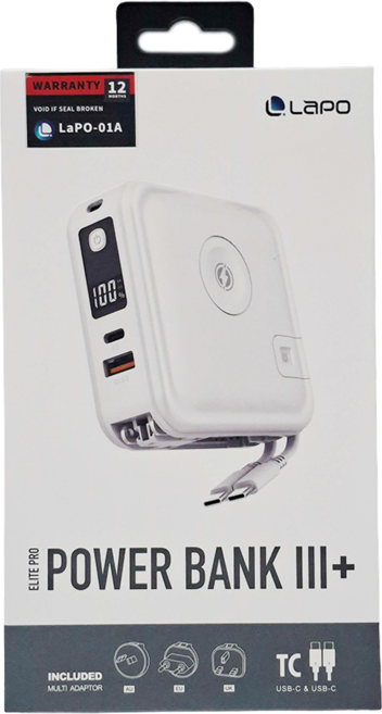 LaPO 無線充行動電源 11200mAh Type-C-Type-C 附國際轉接頭, 柔霧白, WT08P