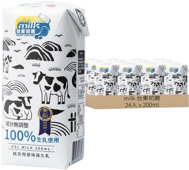 milk 台東初鹿 100%保久乳, 200ml, 24入