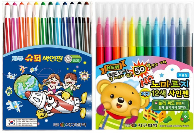 지구화학 슈퍼 색연필 12색 + 노마르지 사인펜 12색, 1세트