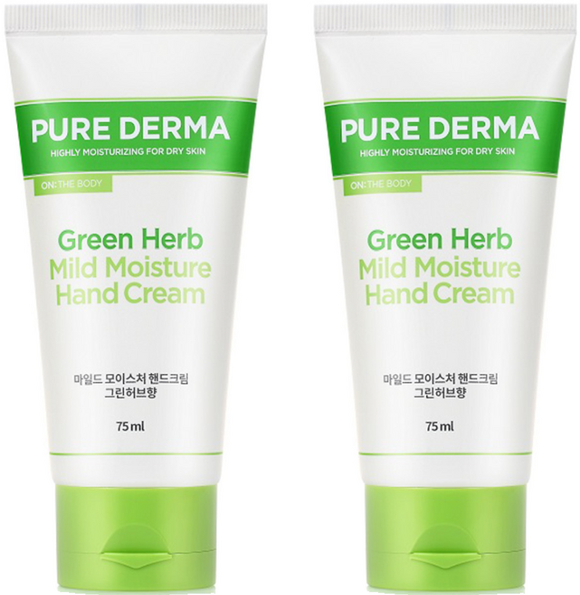 온더바디 퓨어더마 마일드 모이스처 핸드크림 그린허브향, 75ml, 2개