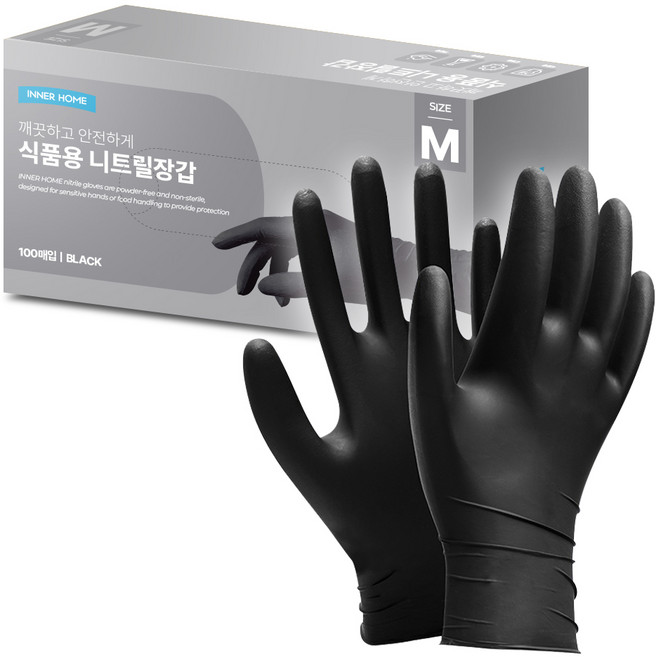이너홈 니트릴장갑 100p, 블랙, 중(M), 1개