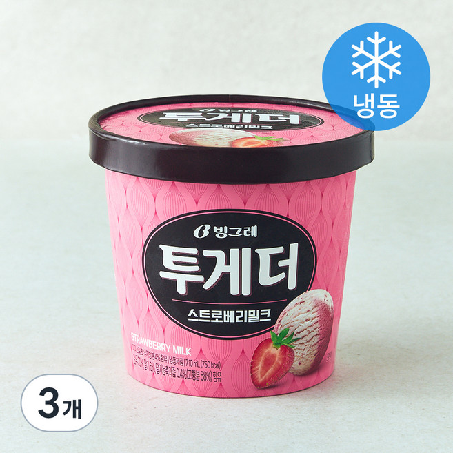 빙그레 투게더 스트로베리밀크 아이스밀크 (냉동), 710ml, 1개입, 3개