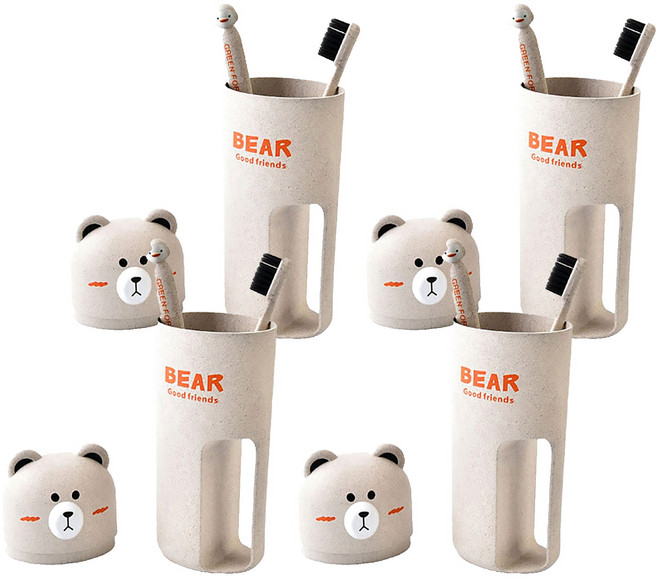 알럽홈 칫솔 베어컵 세트, 베이지, 4세트