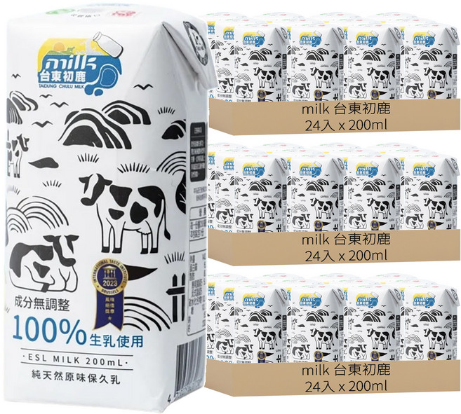 milk 台東初鹿 100%保久乳, 200ml, 72入