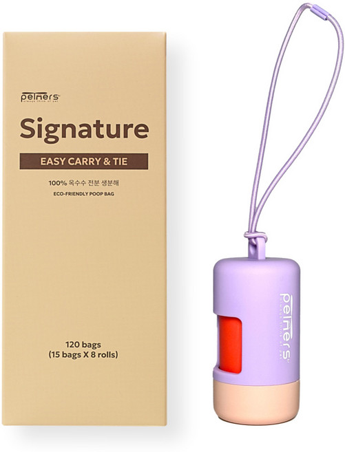 펫트너스 강아지 손잡이형 시그니처 배변봉투 120매 + 케이스 세트, 브라운(봉투), 케이스(랜덤발송), 1세트