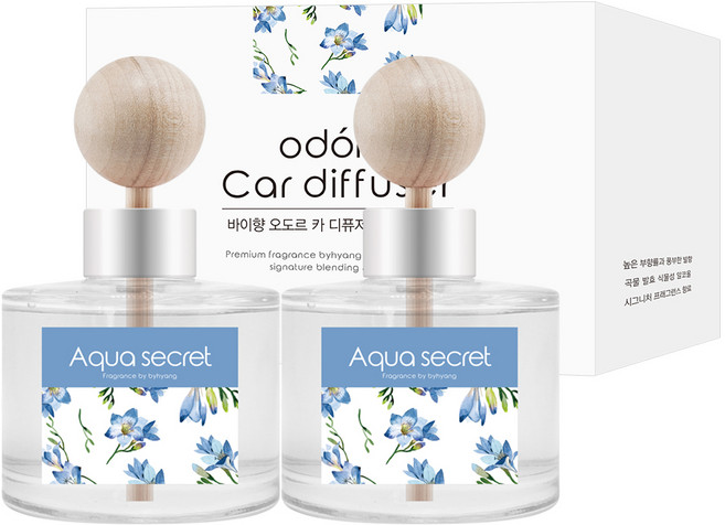오도르 차량용 디퓨저 120ml + 나무봉스틱 + 양면테이프 세트, 아쿠아시크릿, 2개