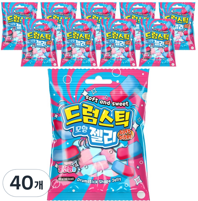 드럼스틱 모양 젤리 풍선껌향, 40개, 50g