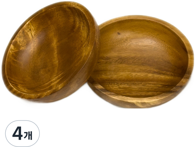 아카시아 원형접시, 나무색, 4개, 단품세트