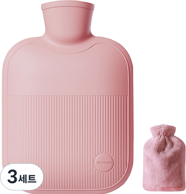 해피앤굿 따듯함 보온물주머니 핑크 베이직 S 500ml + 래빗커버 세트, 3세트