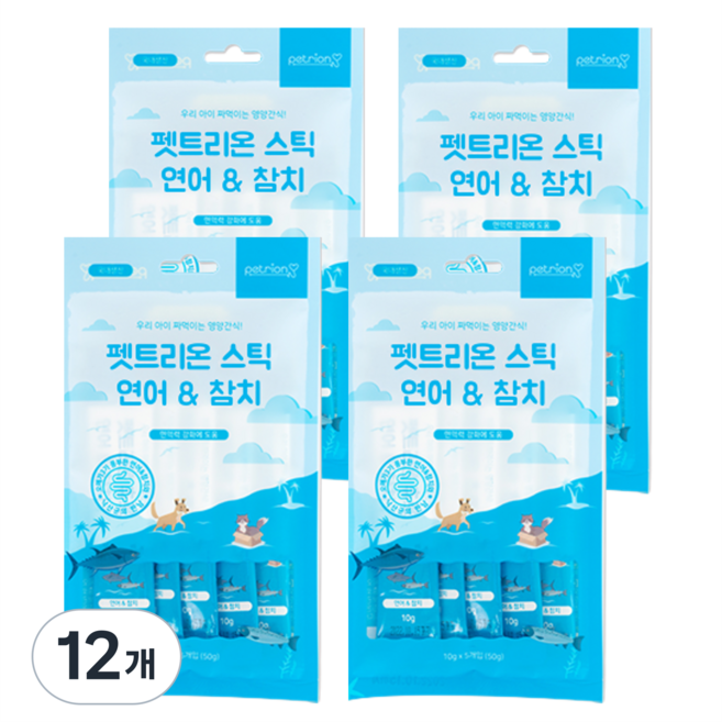 펫트리온 스틱 강아지 고양이 간식 4p, 연어 + 참치 혼합맛, 50g, 12개