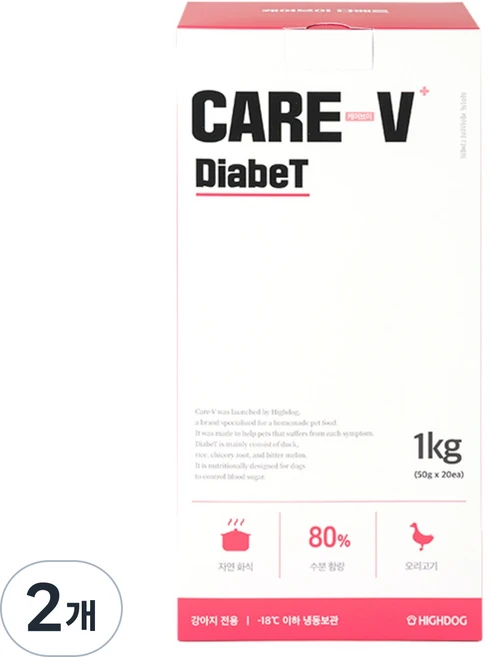하이독 생후 3개월령 이상 케어브이 다베트 강아지 냉동 화식사료, 오리, 1kg, 2개 - 쿠팡