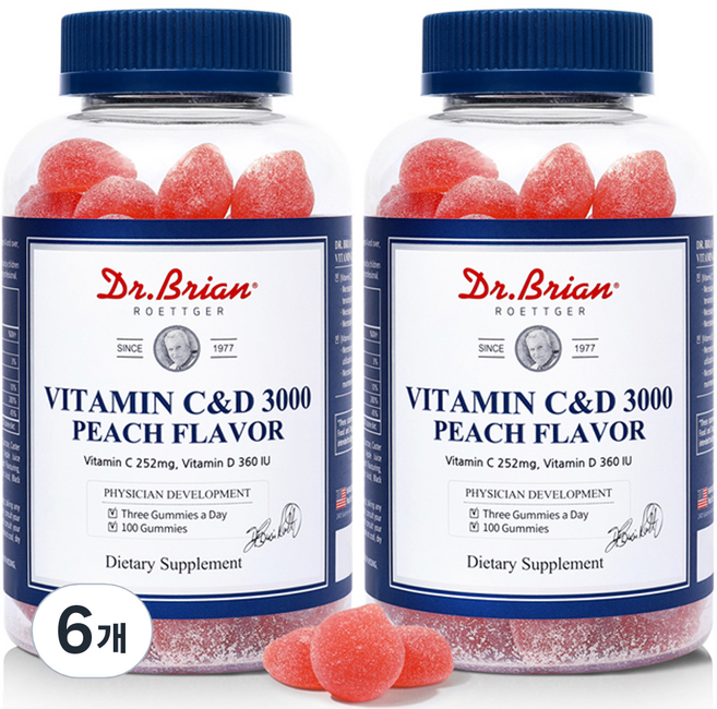 닥터브라이언 비타민 C&D 3000 복숭아맛, 100정, 6개