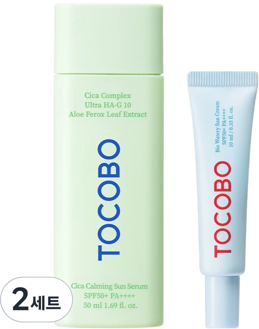 토코보 시카 카밍 선세럼 50ml + 바이오 워터리 선크림 10ml SPF50+ PA++++ 세트, 2세트 - 쿠팡
