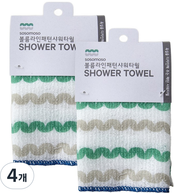 소소모소 볼륨라인패턴 샤워타월, 볼륨라인, 1개입, 4개