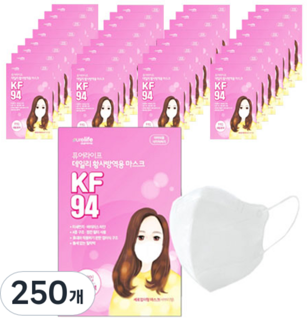 퓨어라이프 데일리 황사방역용 마스크 대형 KF-94, 1개입, 250개, 화이트