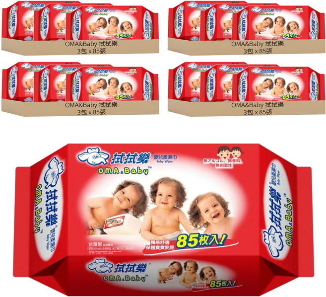 OMA&Baby 拭拭樂 嬰兒柔濕巾, 12包, 85張