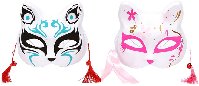 만들하비 여우 고양이 코스프레 파티 마스크 2종 세트, 10 블루, 핑크, 1세트