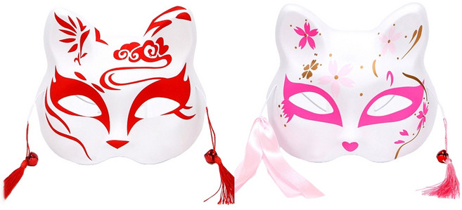 만들하비 여우 고양이 코스프레 파티 마스크 2종 세트, 09 레드, 핑크, 1세트