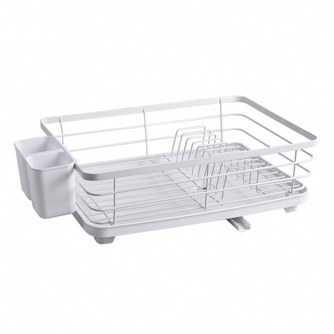 台灣 Life plus 日式簡約 多功能碗盤餐具瀝水架/收納架/置物架/瀝水籃 附排水導管 42 x 30 x 14cm, 1層, 白色, 1個