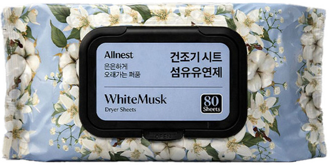 올네스트 은은하게 오래가는 퍼퓸 건조기 시트 섬유유연제 화이트머스크, 1개, 80개입