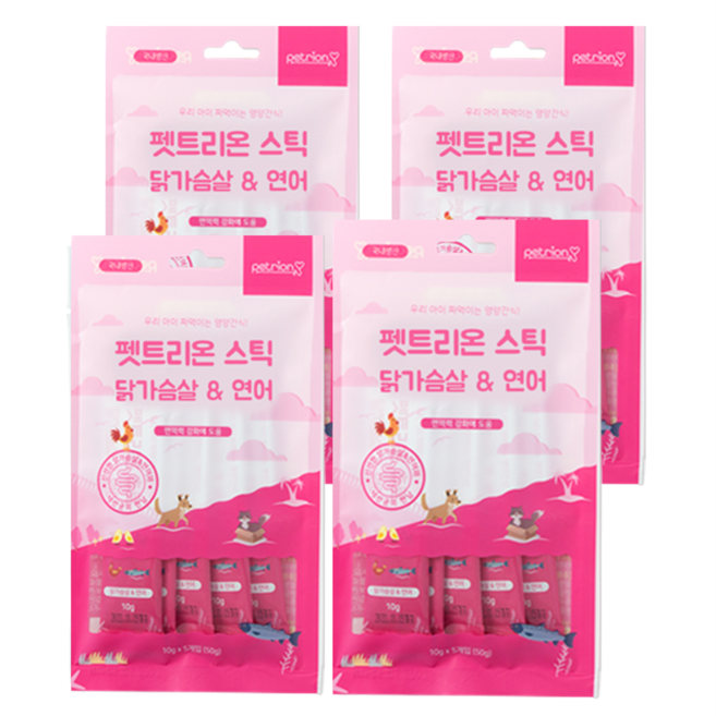 펫트리온 스틱 강아지 고양이 간식 4p, 닭+연어, 50g, 4개