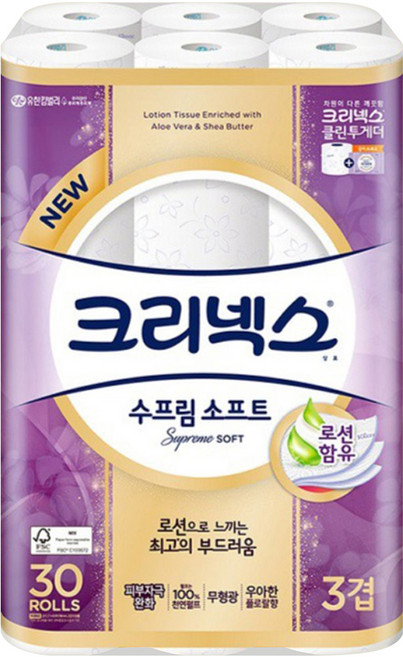 Kleenex Supreme Soft 頂級柔軟天然紙漿3層衛生紙, 27m, 30捲, 1袋