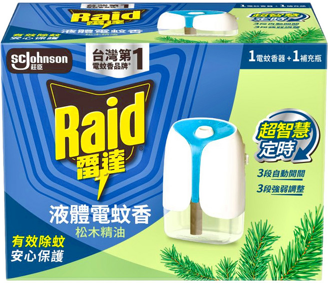 Raid 雷達 超智慧薄型液體電蚊香器 植物清新 電蚊香器 + 補充瓶, 41ml, 1組