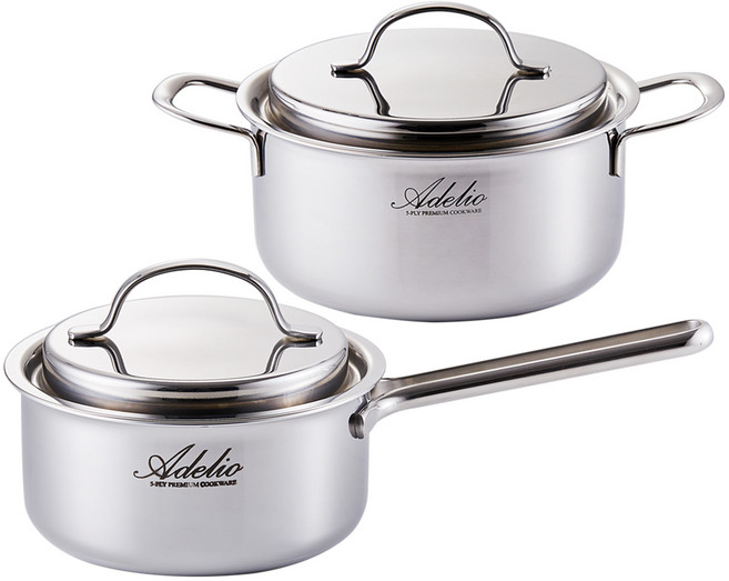 한일스텐레스 인덕션 뉴 아델리오 통5중 냄비 2종 세트, 혼합색상, 16 편수냄비 + 18 양수냄비, 1개
