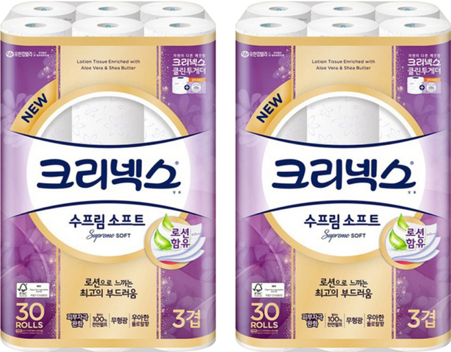Kleenex Supreme Soft 頂級柔軟天然紙漿3層衛生紙, 27m, 30捲, 2袋