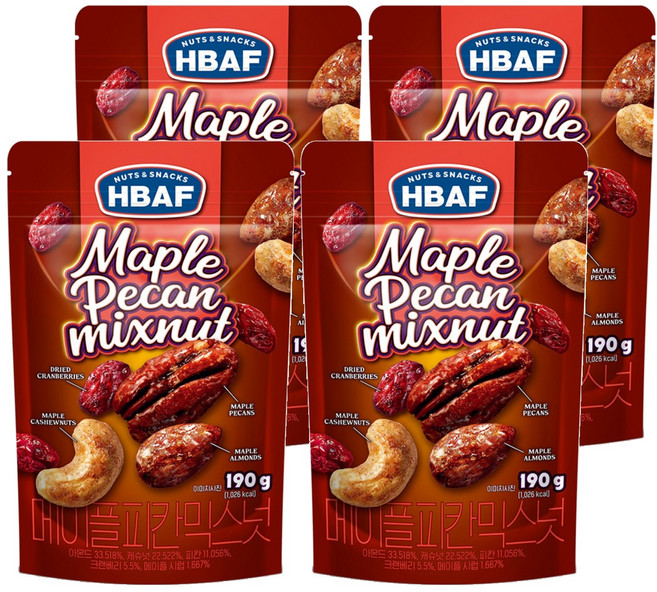 바프 메이플 피칸 믹스넛, 190g, 4개