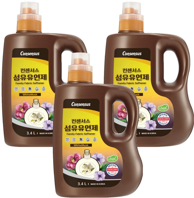 컨센서스 패밀리 섬유유연제 화이트머스크 본품, 3.4L, 3개