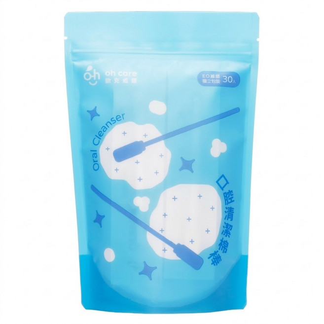 oh care 歐克威爾 口腔清潔棉棒 全長12.5cm 棉棒1.2cm, 30支, 1包