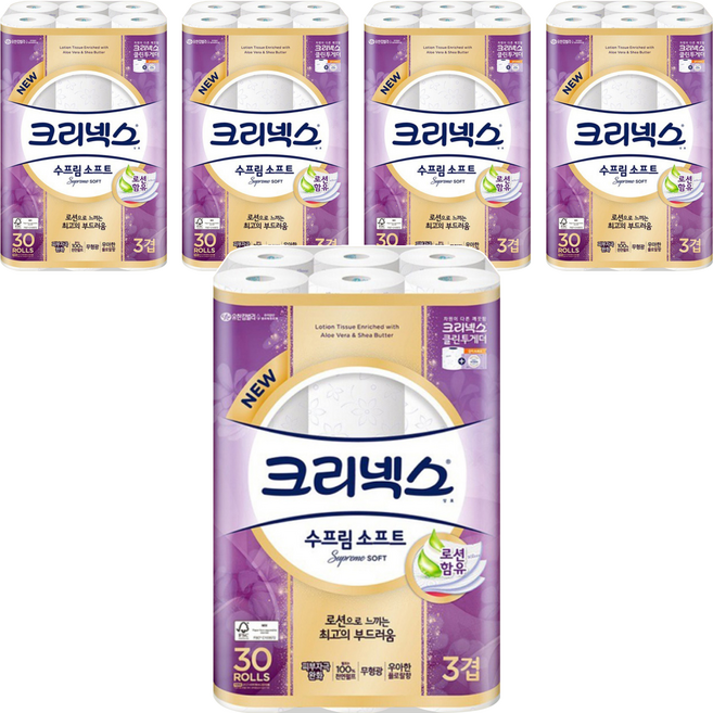 Kleenex Supreme Soft 頂級柔軟天然紙漿3層衛生紙, 27m, 30捲, 5袋