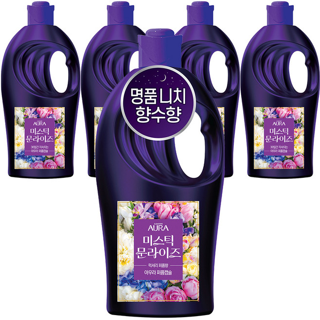 아우라 초고농축 퍼퓸캡슐 섬유유연제 미스틱문라이즈 본품, 1L, 5개