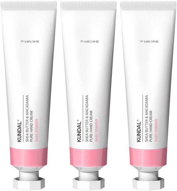 쿤달 시어버터 앤 마카다미아 퓨어 핸드크림 베이비파우더향, 50ml, 3개