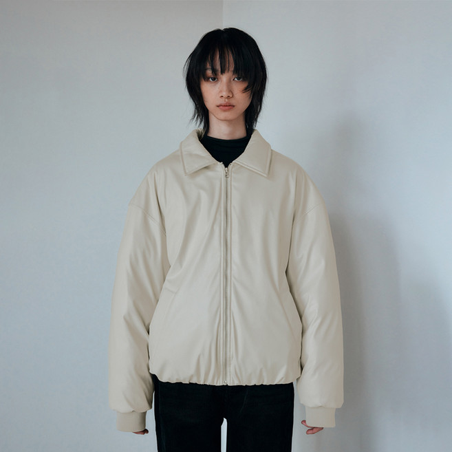 오아이오아이 여성용 빈티지 레더 패딩 자켓