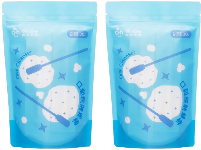 oh care 歐克威爾 口腔清潔棉棒 全長12.5cm 棉棒1.2cm, 30支, 2包