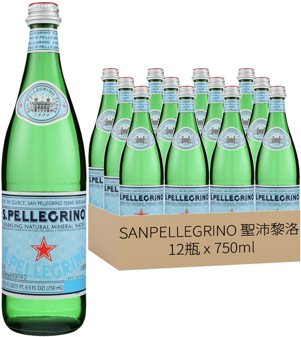 SANPELLEGRINO 聖沛黎洛 氣泡天然礦泉水, 750ml, 12瓶