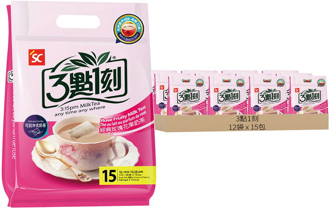 3點1刻 經典玫瑰花果奶茶, 20g, 15包, 12袋