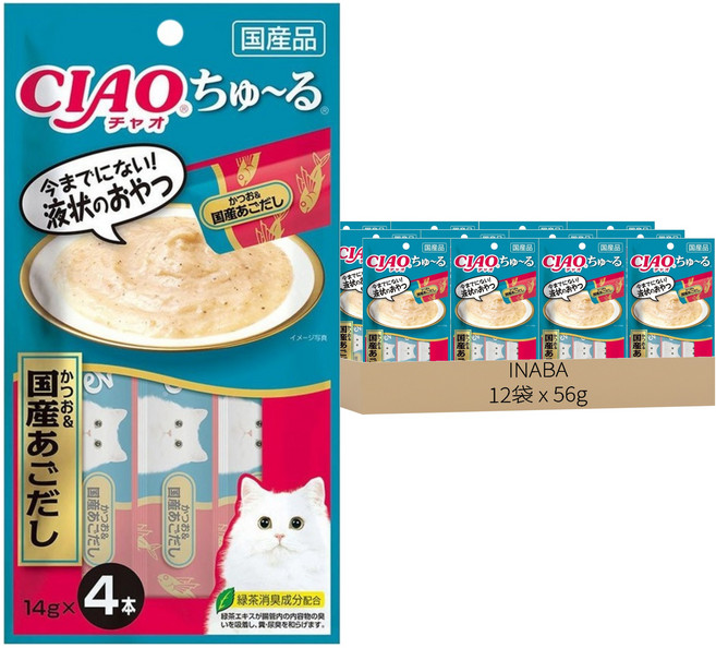 INABA CIAO 啾嚕 肉泥, 12袋, 56g, 鰹魚 + 鰹魚高湯